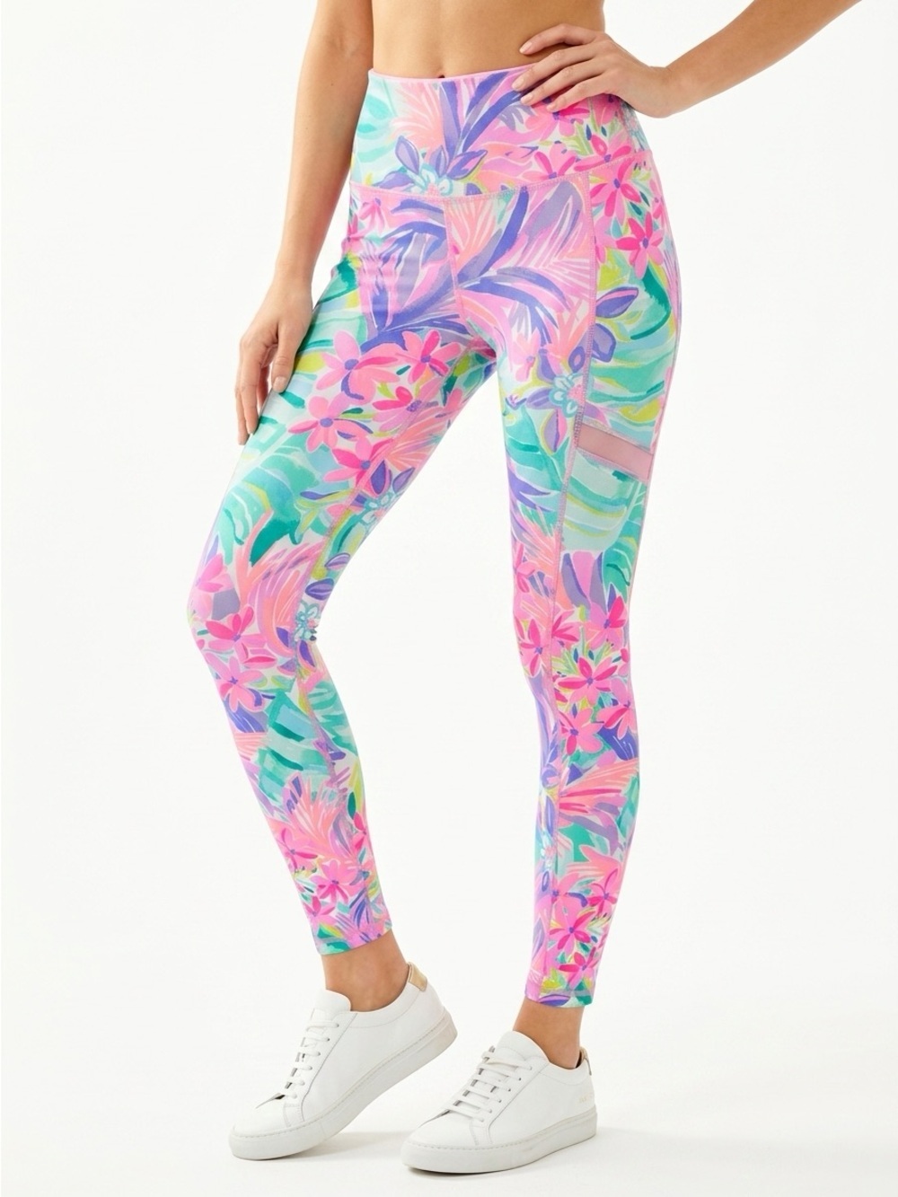 Lilly Pulitzer Luxletic Weekender Legging High Rise Floral Palm Multi Pink XS